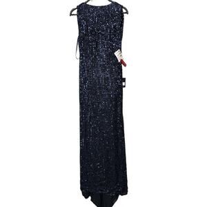 New Leena For Mac Duggal Navy Blue Sleeveless Sequined Evening Gown 26331 Size 0